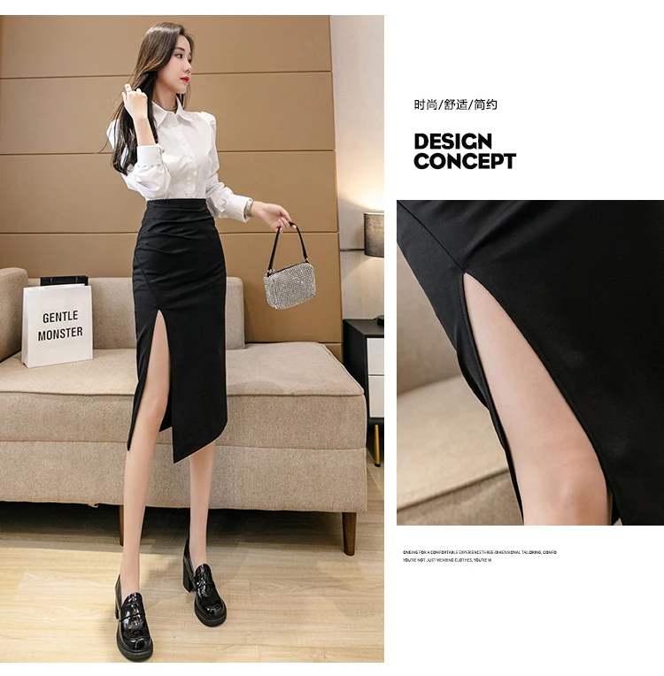Sexy Mid Length Black Skirts Owmen 2024 Elegant Fashion High Waist Faldas Largas Korean Style Office Ladies Bodycon Summer Skirt