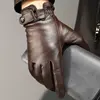 Men Business Driving Gloves Cycling Sheepskin Leather Winter Full Finger Touch Screen Brown Riding Motorcycle Business  Gloves 6