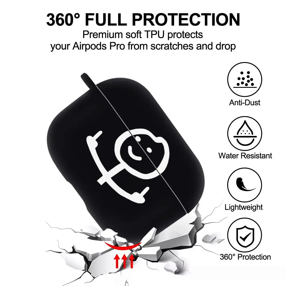 Creative Line Art Black Airpod Case - Cute Cartoon Design
