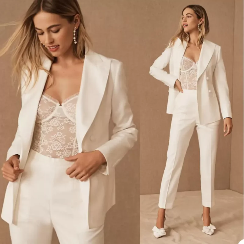 New Arrival Spring Mother Of The Bride Pant Suits White Women Suit Blazer Pants Coat Formal Business Party Prom Tuxedos new arrival spring women elastic waist loose jeans all matched casual cotton denim harem pants side stripe vintage jeans s612