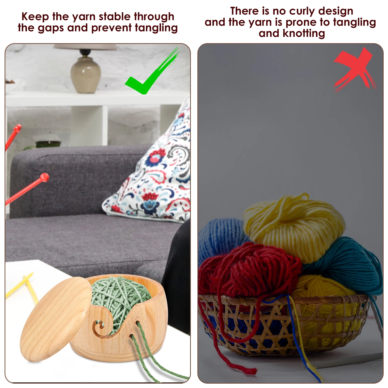 Wooden Yarn Bowl Holder Crochet Yarn Bowl with Lid Efficient Knitting Storage and Thread Cutter Set for DIY