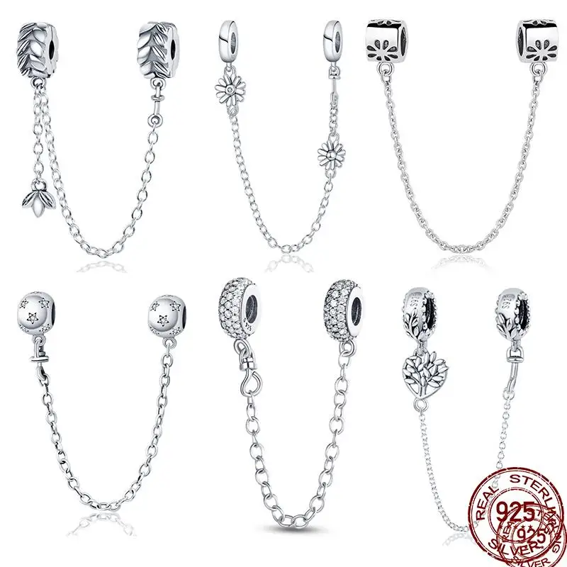 925 Sterling Silver Clasp Silver Charms Silicone Spacer Beads Safety Chain Fit Original Pand 3mm Bracelet Jewelry Women sterling silver jewelry