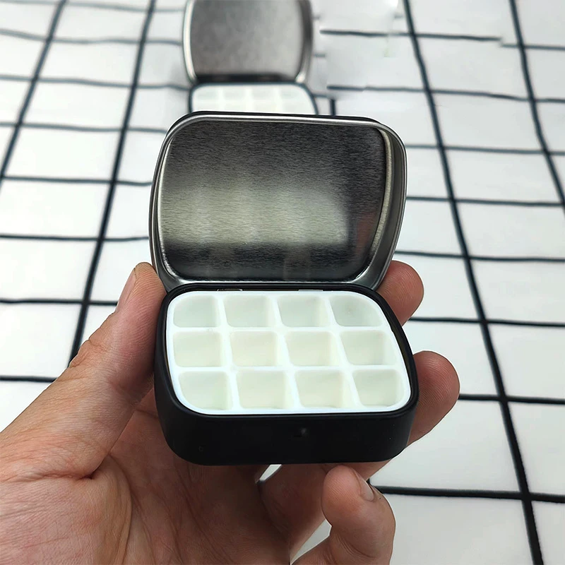 Portable Empty Watercolor Tin Box 12/24 Grids Mini Watercolor Paint Palette Travel Painting Paint Tray Art Supplies