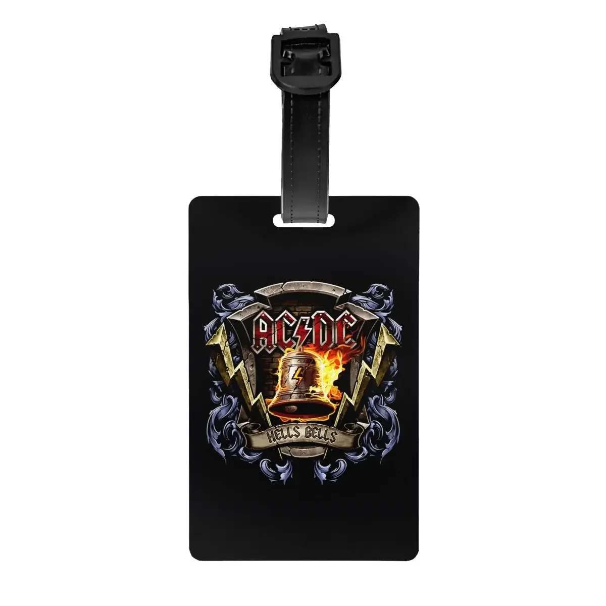 

Custom Retro Rock Hells Bells AC DC Luggage Tag With Name Card Privacy Cover ID Label for Travel Bag Suitcase