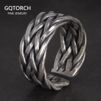 Gioielli vichinghi Anelli intrecciati in argento sterling 925 per uomo e donna Punk retrò regolabili