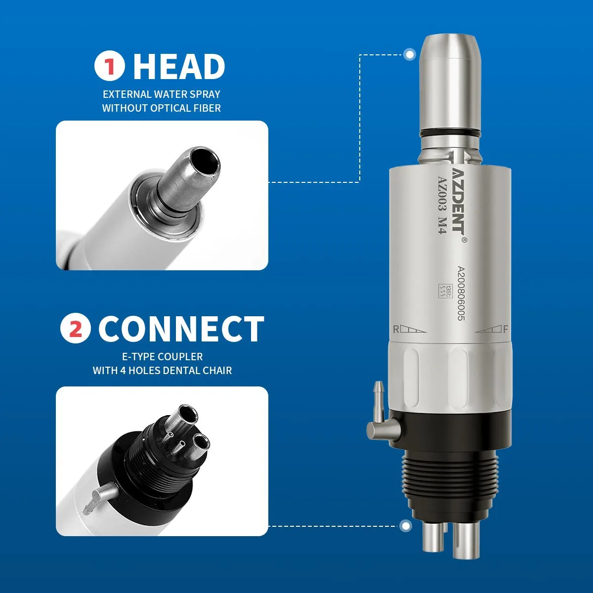 AZDENT Dental Low Speed Handstück Winkelstück 1:1 Gerade Externe Wasser Spray Luft Motor Betrieb Zahnmedizin Ausrüstung Werkzeug – Detail 8