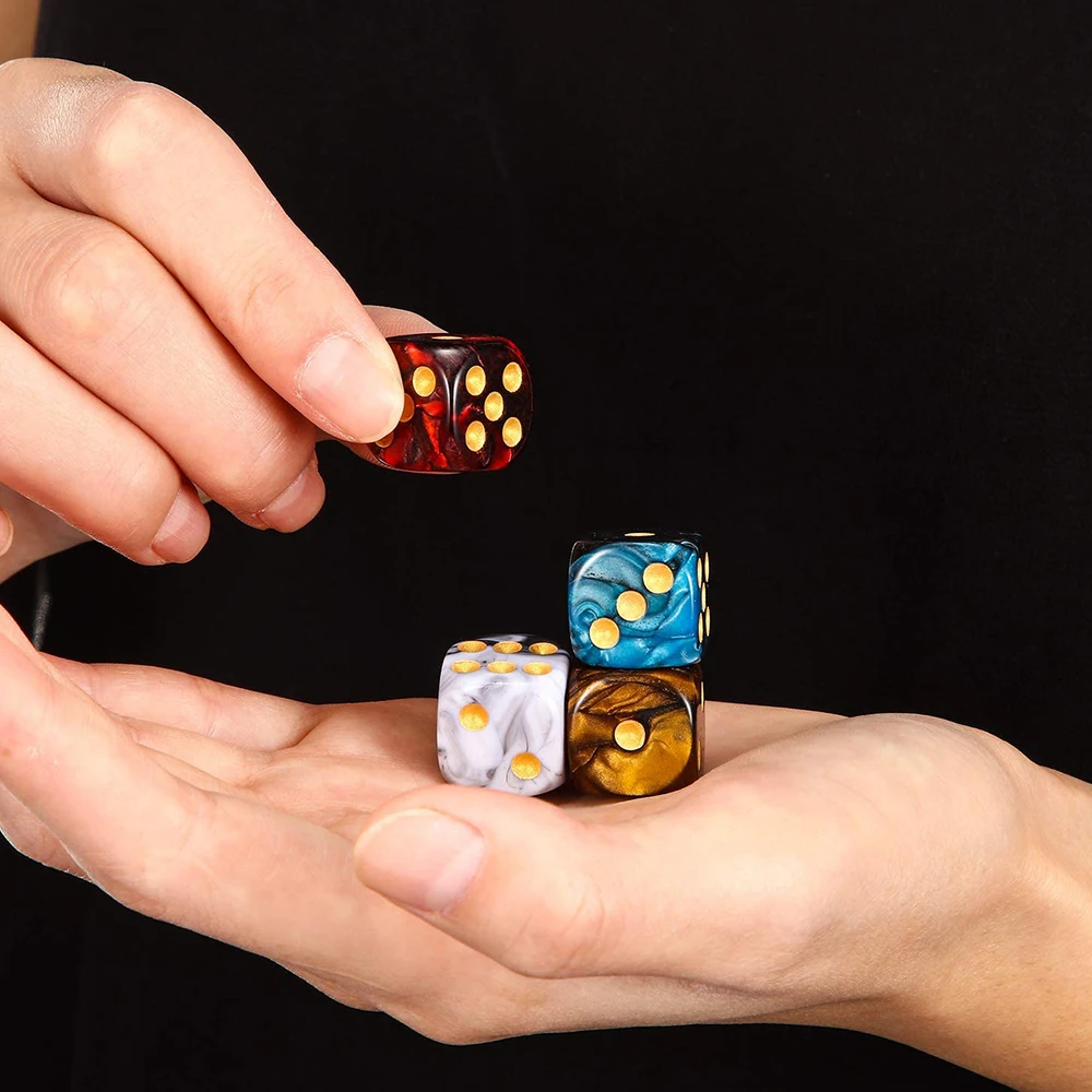 16mm 6 Sided Game Dice Set with Gold Pips Round Corner D6 Square Dice 50/30/10Pcs for Playing Board Teaching Math Game game dice,dice set,acrylic dice