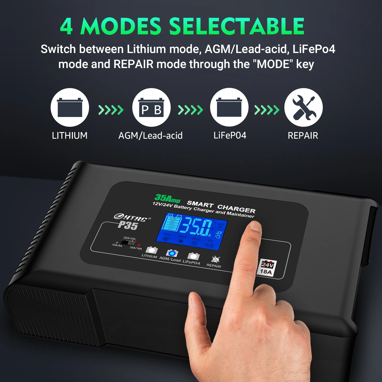 차량용 오토바이 충전기, 자동 충전, PB LiFePO4 납산 AGM 젤 배터리, HTRC 35A, 12V, 35A, 24V, 18A