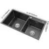 32" Black Double Bowl Kitchen Sink Stainless Steel Bar  Drop-In Kitchen Sink with Drain and Overflow 2