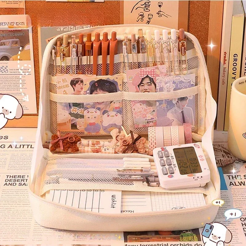 여아용 대용량 연필 케이스, 귀여운 한국 문구류, 학용품 펜 파우치 정리함, 귀여운 연필 상자
