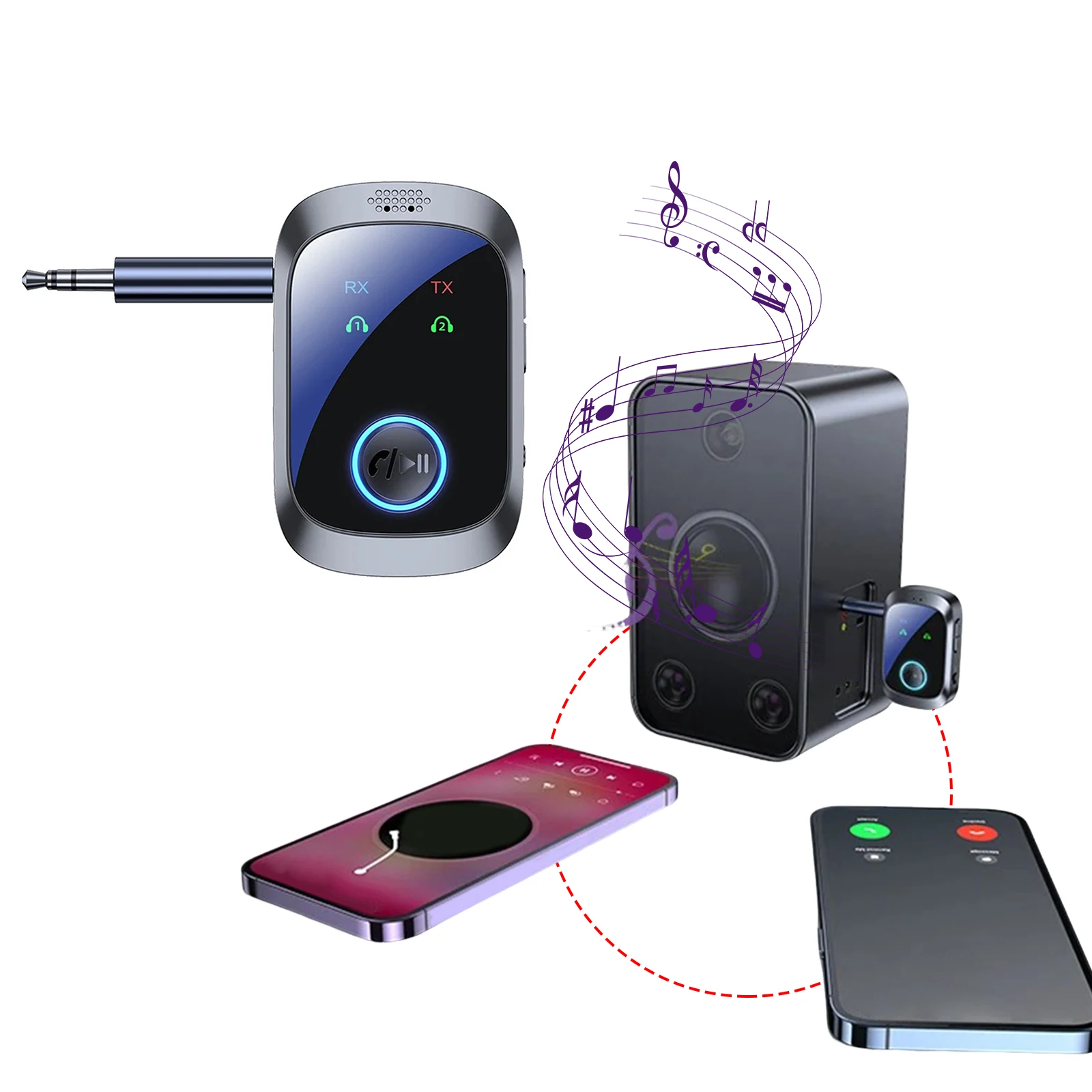 비행기용 BT5.4 어댑터 LCD 화면 저지연 BT 송신기 듀얼 링크 BT 트랜시버 (2개의 에어팟 헤드폰 또는 BT 기기용)