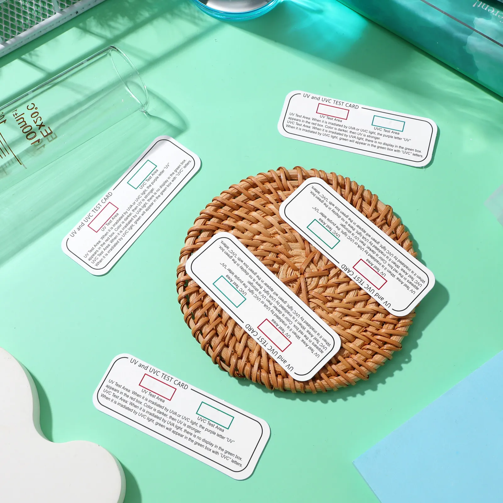 5Pcs Uv 테스트 카드 Uvc Uva 라이트 식별 스트립 휴대용 전문 소독 상자 테스트 용지 Uv 교정