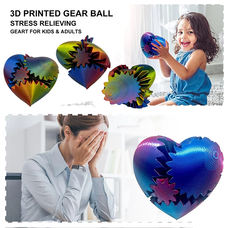 3D Printed Heart Gear Ball Spin Ball Gear Sphere Fidget Toy Activity Desktop Toy Work Travel Stress Relief Fidget Gift