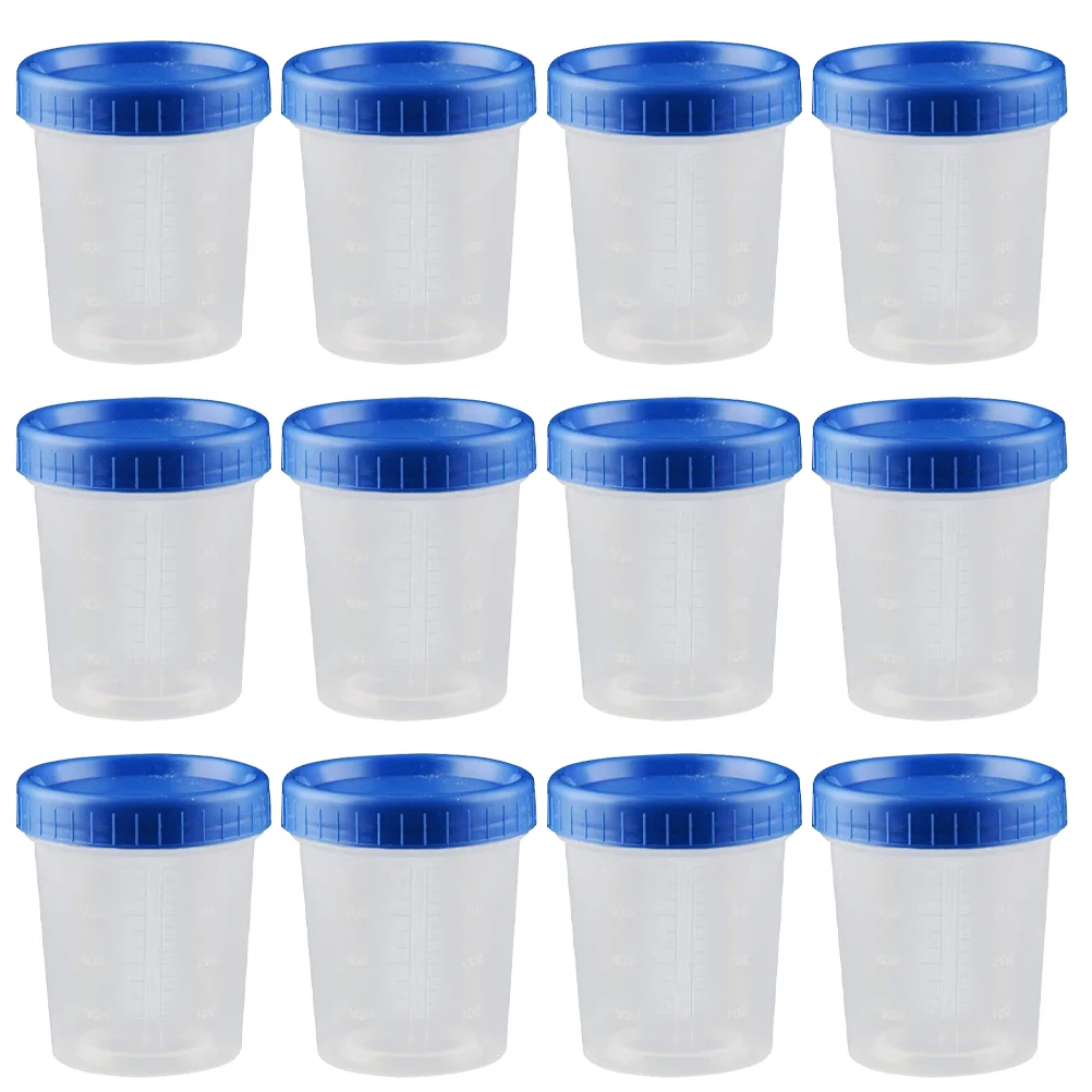 

25 Pcs Blue Lid Measuring Cup Test Liquid Cups Specimen Container Urine Sealed Sample Graduated Bottle