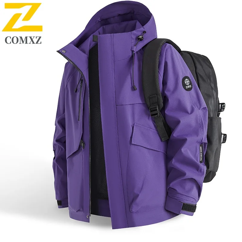 COMXZ Mens Jacket 2025 New Hooded Hiking Travel Lightweight Motorcycle Jackets Street Style Windproof Autumn New Outerwear