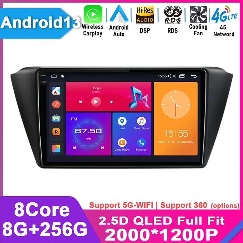 

For Skoda Fabia 3 III 2015 - 2019 QLED Screen DSP Auto Radio Stereo Car Multimedia Android 13 Video Player 2din Carplay GPS Navi