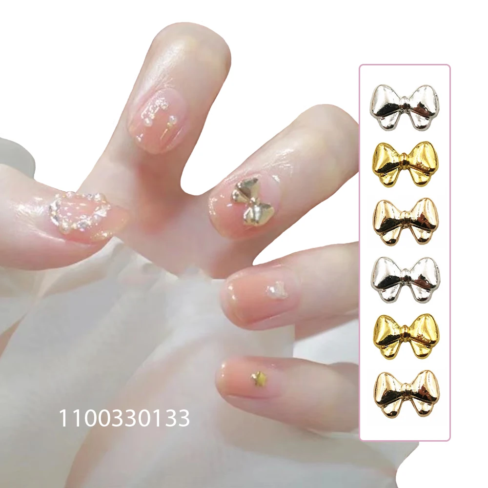 

Chrome Snow Princess: Vintage Bow Nail Charms Kawaii Knot Alloy Metallic Embellishments Sweety Cool Girl Bow Tie Nail Tips Charm
