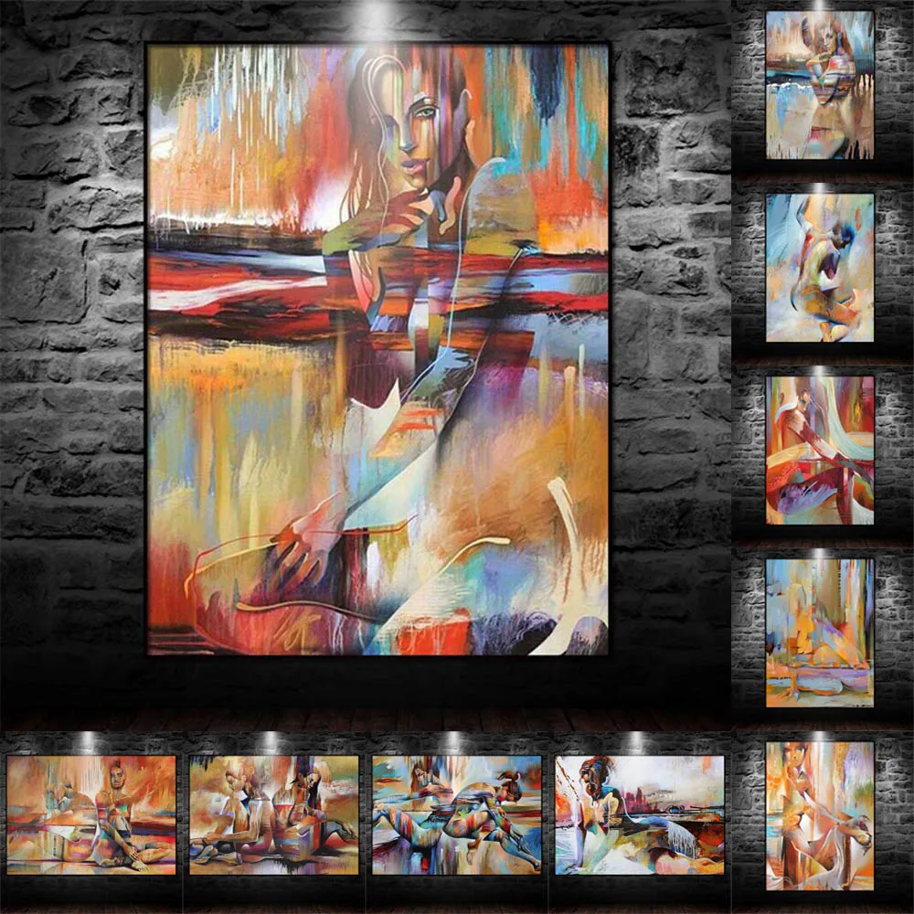 

Handmade Nordic Graffiti Abstract Figure Oil Canvas Painting Fashion Art Poster Office Living Room Bedroom Home Decoration Mural