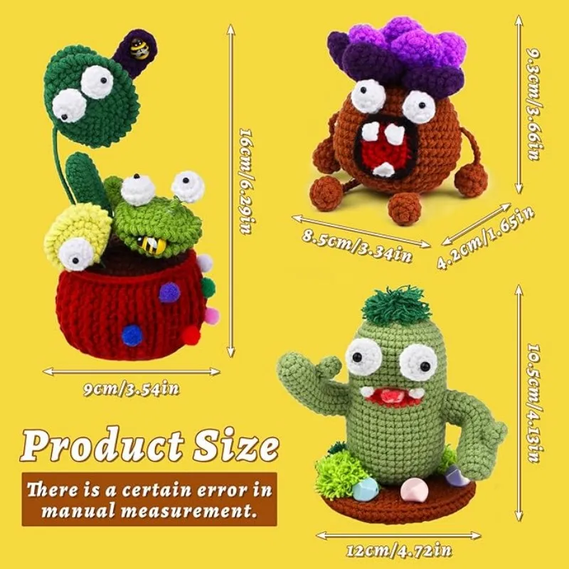 3PCS Monster Beginner Crochet Kit, Crochet Starter Kit, Kits with Video Tutorials Yarn Hooks for DIY Craft Gift