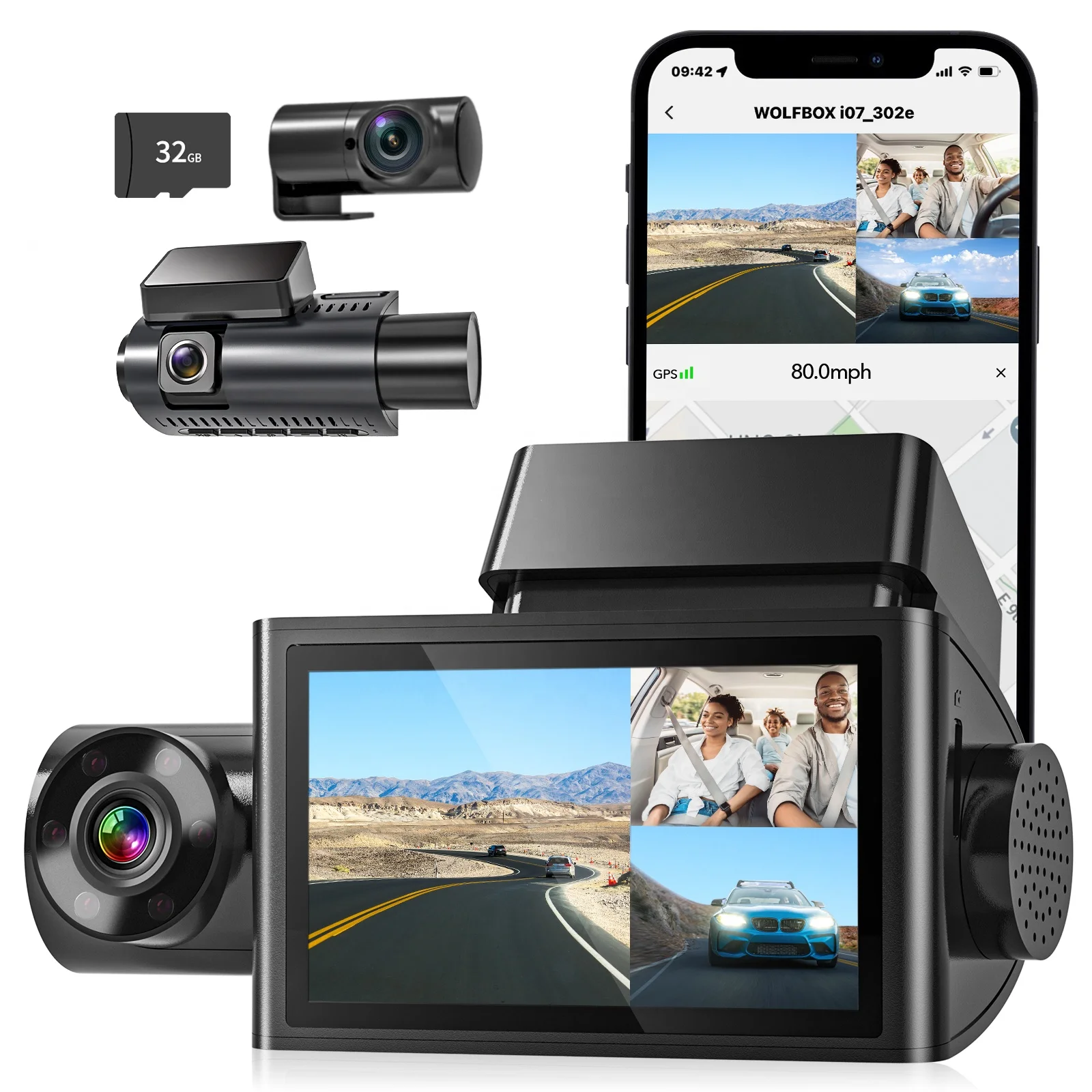 

Dual Lens 4k+1080p 3 Channels Camera 2k+1080p+1080p Car Recorder Black Box 4k Dash Cam