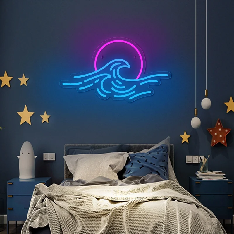 

Sunset Seawave LED Neon Lighted Sign Acrylic Scenery Neon Sign USB for Home Kids' Bedroom Gaming Room Wall Art Decor LED Signs