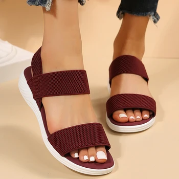 ⁦Women's Knit Elastic Cloth Wedge Sandals Slip On Lightweight Walking Sandals Women Plus Size Comfortable Summer Shoes Woman 2023⁩ – תמונה ⁦5⁩