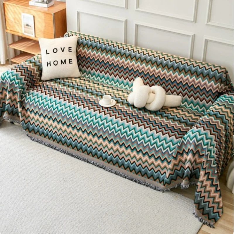 Retro Cotton Linen Sofa Towel Anti Cat Scratch Four Season Universal Sofa Covers for Living Room Boho Style Couch Slipcover Home 5