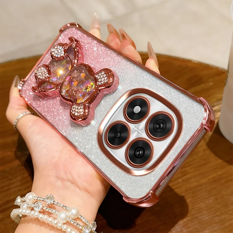 Luxury Glitter Bear Holder Case with Shockproof Bracket Stand and Plating Finish