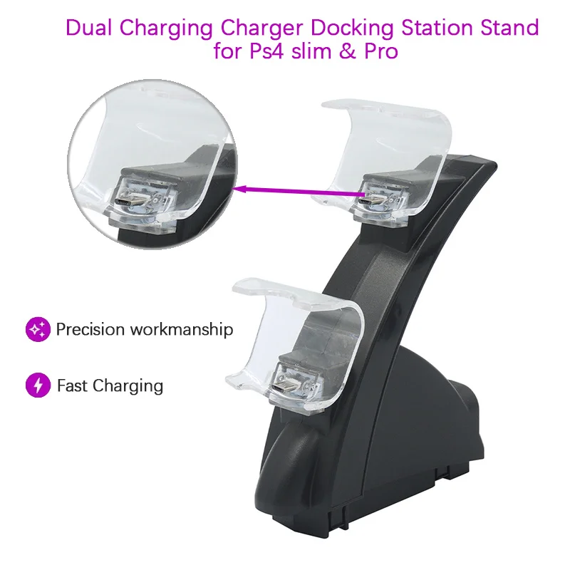Caricabatterie Per Caricabatterie Controller Ps4 Per Controller Ps4 Slim Pro Pvc Nero Usb Doppio Caricatore Di Ricarica Docking Station Stand Per Ps4