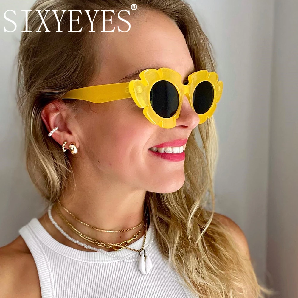 New Trendy Sun Flower Sunglasses Women Jelly Color Ladies Shades Cat Eye Luxury Brand Designer Sun Glasses Girls Oculos De Sol