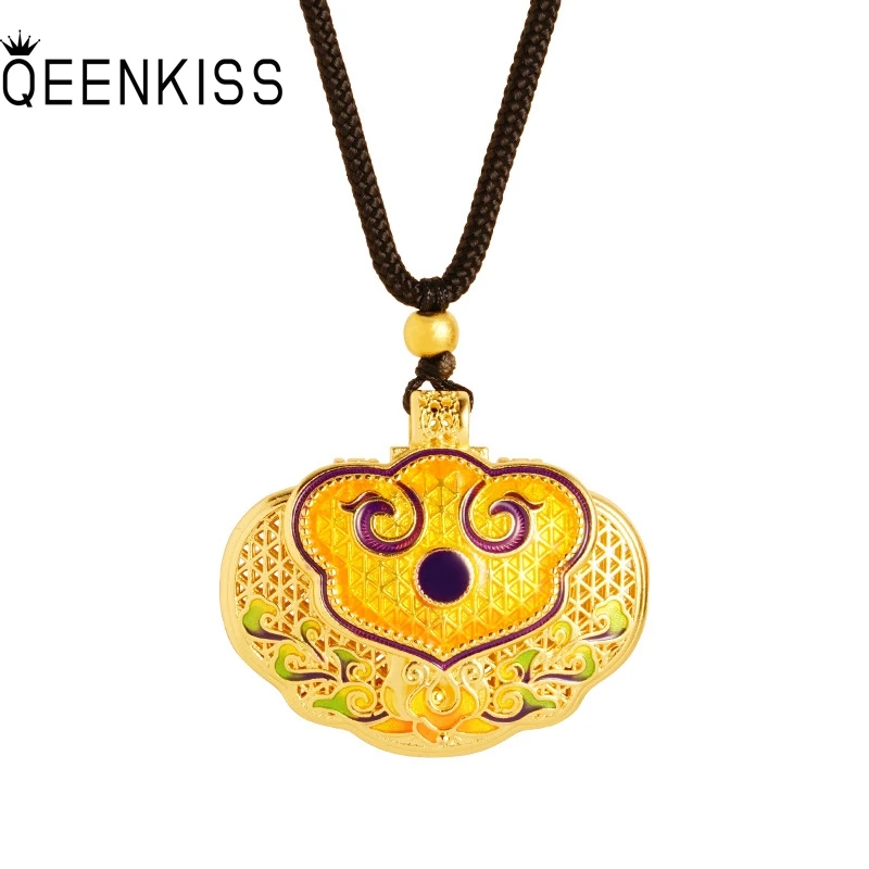 

QEENKISS 24KT Gold Vintage RUYI Necklace Pendant For Women Jewelry Wholesale Wedding Party Birthday Bride Mother Gifts PT5142