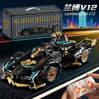 2024 Black V12 Block Roadster RC Tech Racer 1:14DIY Roadster building block assembly Block car toy birthday gift （1280 granule） 2