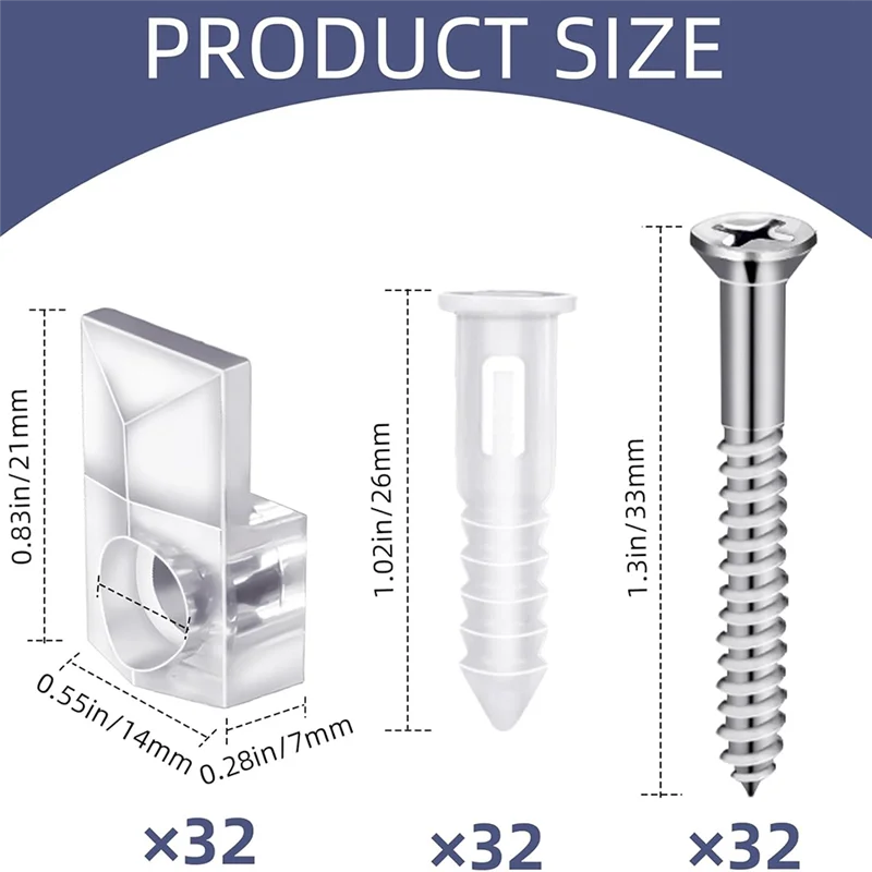 【Bestselling Product】 AT29-32Pack Mirror Holder Clips,Clear Plastic Mirror Clip,Frameless Mirror Mounting Hardware,Mirror Holders For Wall Mounting.