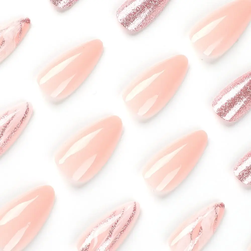 24pcs Diy Nail Tips Press On Nails Fake Nials Blue Flowers Eyes French Long Almond False Nails