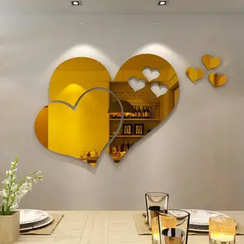 1 Set 3D Love Hearts Mirror Wall Sticker Adhesive Removable Solid Color Heart Shape Acrylic Mirror Stickers Home Decoration tanie i dobre opinie CN (pochodzenie) Other 21092538