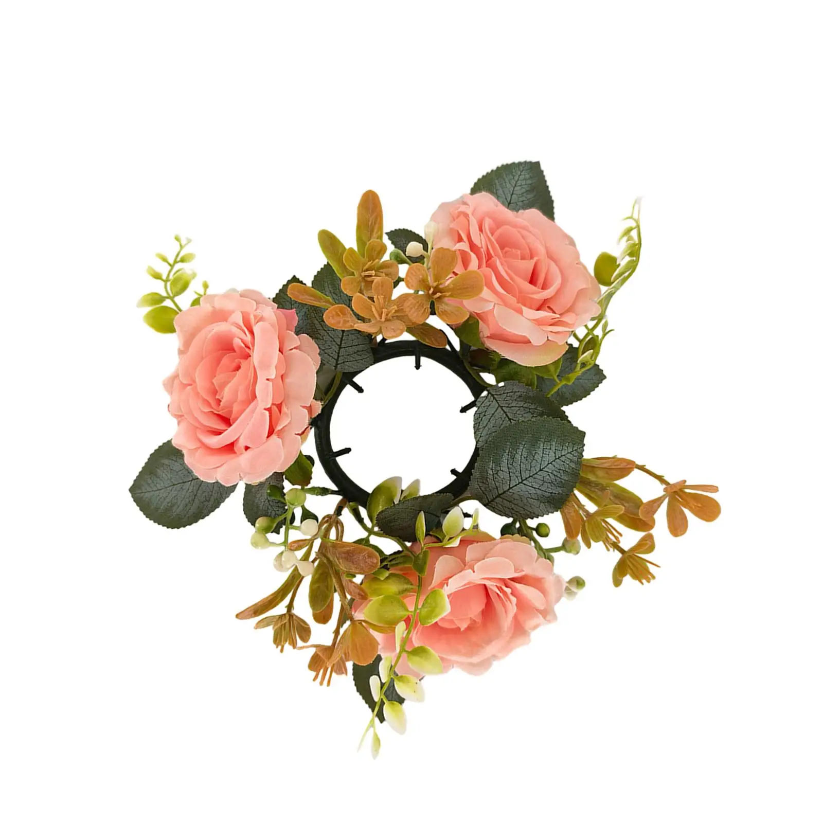 Artificial Rose Candle Wreath Decorative Pillar Candles Holder for Table Centerpiece Festival Party Supplies Wedding Anniversary