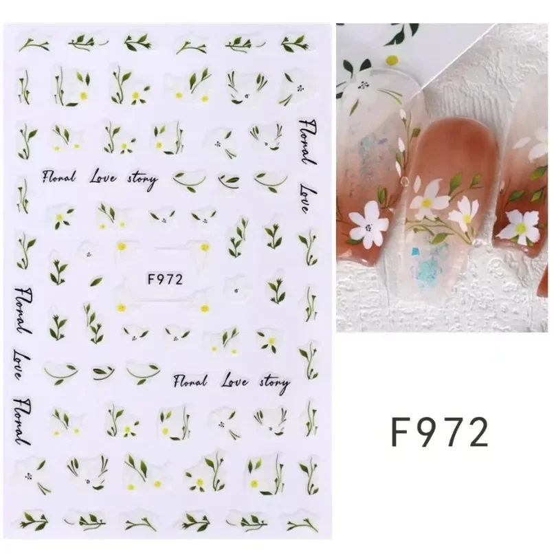 3d Nail Art Stickers Spring Summer White Daisy Florals Flowers Leaves Fruits Decals For Nails Decoration Manicure Salon Beauty 5