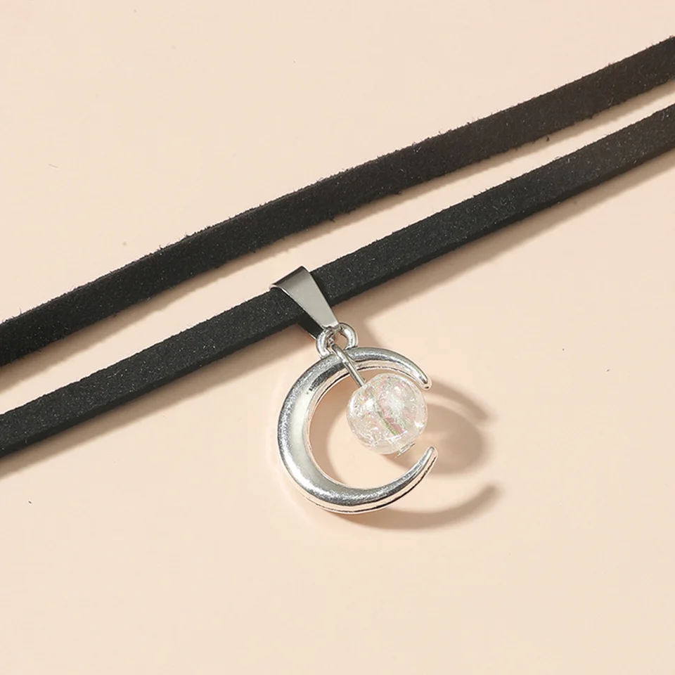 Girocollo In Velluto Nero A Doppio Strato Gotico Vintage Collana Semplice Con Ciondolo A Forma Di Luna Geometrica Per Gioielli Da Donna Chocker Collares - Foto 9