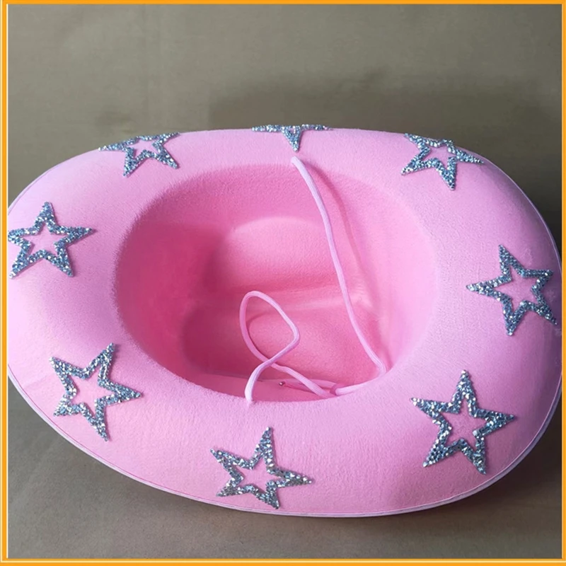 Western Cowboy Hats Women Shiny Star Rhinestone Cowgirl Hats Female Girl Solid Color Wide Brim Performance Party Cosplay Props cowboy hats cowgirl hats