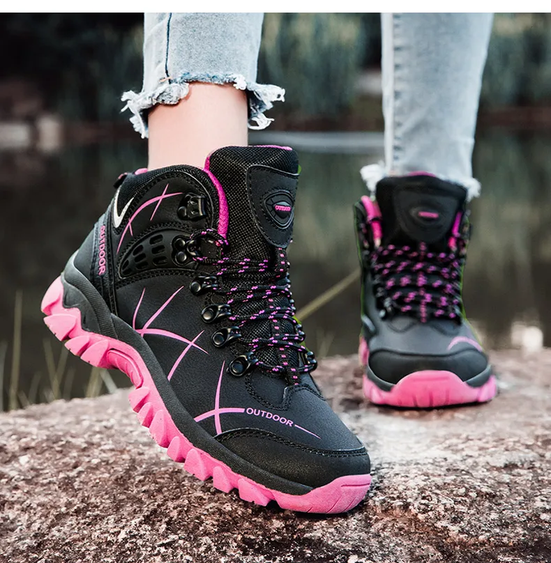 Herbst Winter Frauen Leder Outdoor Stiefeletten Wanderschuhe Trekking Berg Turnschuhe Tracking Treking Plüsch Warme – Detail 14