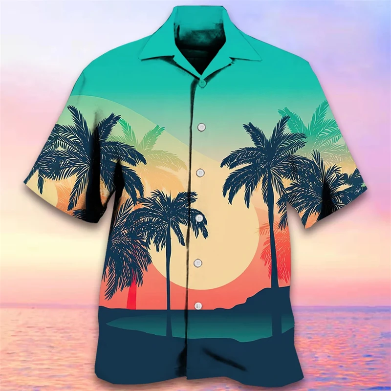 

Hawaiian Shirts For Men 3d Coconut Tree Tribal Print Men Clothing Loose Oversized Sportswear Street Designer Short Sleeved Shirt