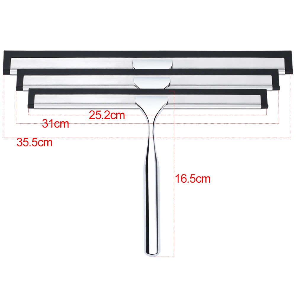 14'' INCH Shower Squeegee Stainless Steel Silicone Wiper Rubber Scrape Bathroom Cleaner Glass Door Hook Remove Stick Blade 2