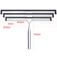 14'' INCH Shower Squeegee Stainless Steel Silicone Wiper Rubber Scrape Bathroom Cleaner Glass Door Hook Remove Stick Blade 2
