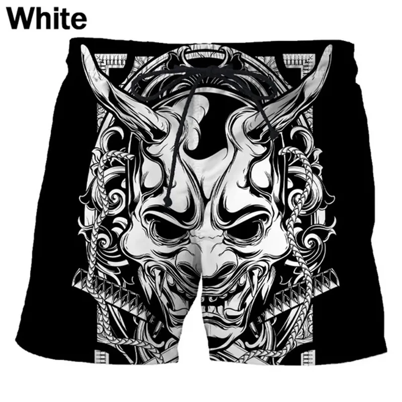 Summer Japanese Tattoo Mask Pattern 3D Print Beach Shorts Men Women Casual Trunks Surfing Board Shorts Swimwear Kids Clothing 2