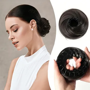 Mini artiglio sintetico con clip in capelli disordinati, ciambella, posticci updo per donne e ragazze, chignon riccio a forma di nido d'uccello retrattile