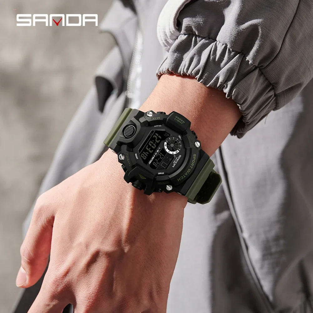 Sanda New Arrival Of 2023 Electronic Digital Movement Luminous Led Display Dial Outdoor Sports Waterproof Men Wrist Watch 326