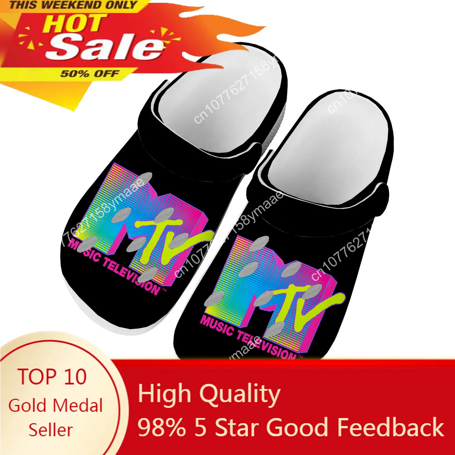 

Mtv Music Television Home Clog Mens Women Teenager Sandals Shoes Garden Bespoke Customized Breathable Shoe Beach Hole Slippers