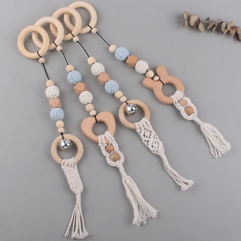 Baby Play Gym Toys BPA Free Wooden Hanging Rattle Teething Ring