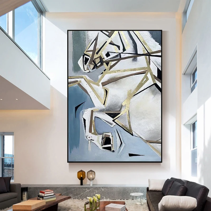 

One Piece Retro Picture Gold Foil Horse Handmade Abstract Oil Painting Modern Living Room Decorative Painting Large Canvas Art