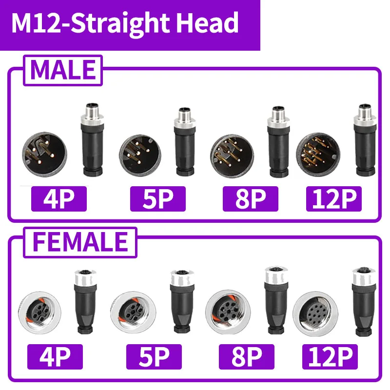 5/20 pz connettore M12 spina aeronautica 4P 5P 6P 8P 12P testa diritta/ad angolo retto maschio femmina Docking connettore sensore impermeabile